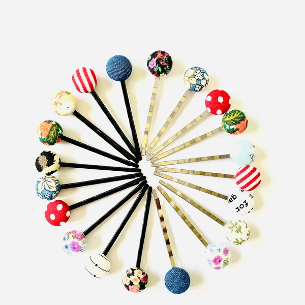 Fabric Covered Button Bobby Pins, Everyday Accessories