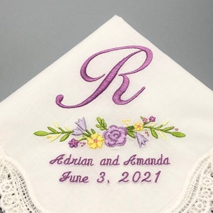 Personalized Embroidered Wedding Handkerchief: Bridal, Mother of the Bride/Groom