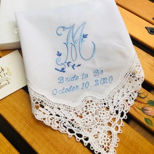 Embroidered Wedding Handkerchief: Personalized Monogrammed Hankie
