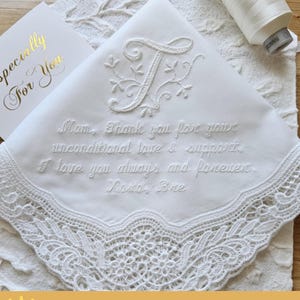 Monogram and words embroidery handkerchief for Mother of the bride and the groom handkerchief, Wedding hankie gift, bridal  hanky