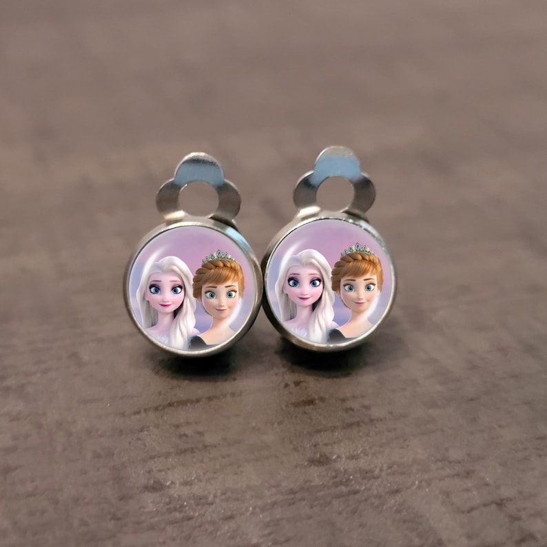 Edelstahl Cabochon Ohrclips für Kinder mit Anna oder Elsa Bild 1