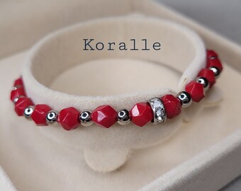 Faceted coral with 6 mm natural stones with stainless steel beads/, gift for wife, engagement gift, gift