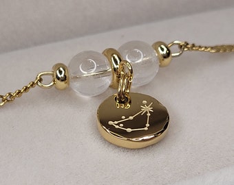 Capricorn bracelet plated with 18 carat real gold/natural stone rock crystal