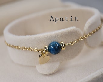 Pulsera de apatita bañada en oro auténtico de 18 quilates/piedra natural, talismán, pulsera fina, filigrana