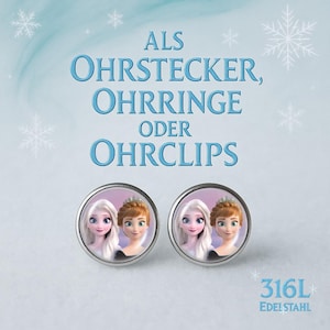 Beautiful earrings made of high-quality 316 stainless steel for children with Anna and Elsa, ice kings, Frozen, gift