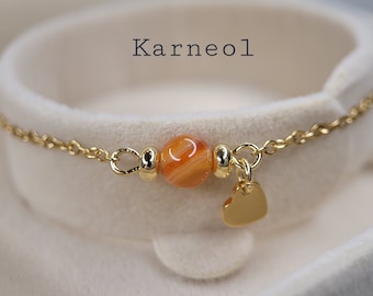 Karneol Armband mit 18 Karat echtem Gold vergoldet/ Naturstein, Talisman, feines Armband, filigran