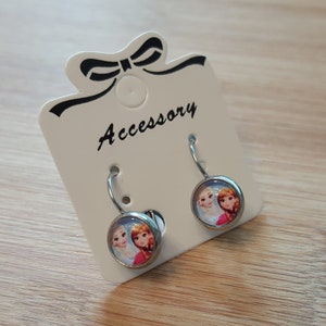 Boucles d'oreilles cabochon en acier inoxydable pour enfant avec Anna et Elsa image 2