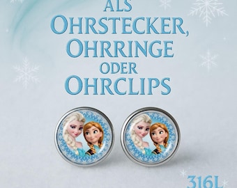 Schöne Ohrringe aus hochwertigem Edelstahl 316 für Kinder mit Anna und Elsa, Eiskönigen, Frozen, Geschenk
