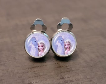 Pendientes de acero inoxidable para niños con Elsa y el caballo de agua