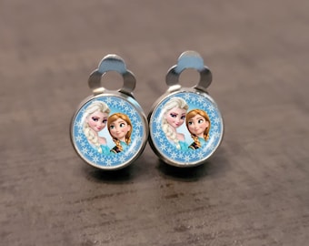 Stainless steel ear clips for children with Anna or Elsa, Frozen, gift