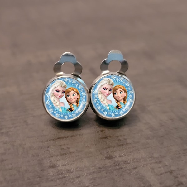 Stainless steel ear clips for children with Anna or Elsa, Frozen, gift