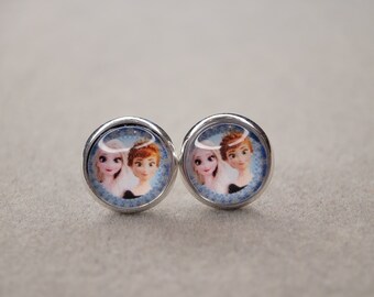 Stud earrings for children with Anna and Elsa/316 surgical. Stainless steel, silver plated/ gift