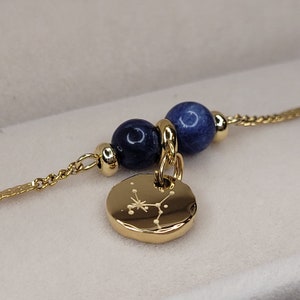 Sagittarius bracelet plated with 18 carat real gold/ natural stone sodalite