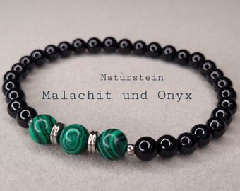 Onyx bracelet with 8 mm natural malachite, men's bracelet, gift for husband, birthstone bracelet, birthday gift