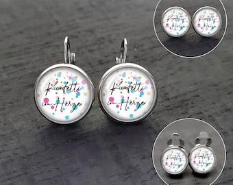 Stainless steel cabochon earrings confetti in the heart, carnival, carnival, friendship