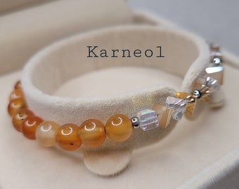 Monthly stone carnelian bracelet with facet cut electroplating glass beads/stainless steel bracelet, gift, July