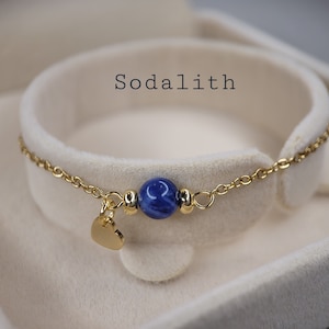 Sodalite bracelet plated with 18 carat real gold/natural stone, talisman, fine bracelet, filigree