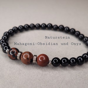 Onyx Bracelet with 8mm Natural Mahogany Obsidian, Men's Bracelet, Gift for Husband, Birthstone Bracelet, Birthday Gift image 1