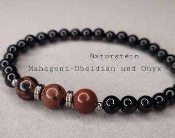 Onyx Bracelet with 8mm Natural Mahogany Obsidian, Men's Bracelet, Gift for Husband, Birthstone Bracelet, Birthday Gift