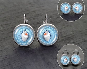 Boucles d'oreilles cabochon en acier inoxydable pour enfants avec Olaf