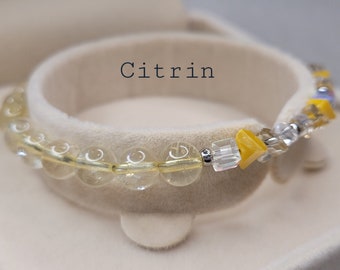 Pulsera mensual de piedra citrina con cuentas de vidrio galvanoplastia talladas facetadas/pulsera de acero inoxidable, regalo, pulsera para mujer, noviembre