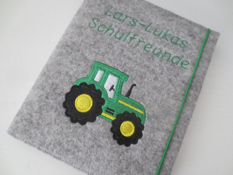 Schulfreundebuch/ Freundebuch Wollfilz mit Namen Traktor image 6
