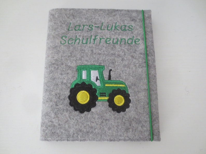 Schulfreundebuch/ Freundebuch Wollfilz mit Namen Traktor image 4