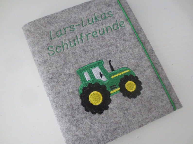 Schulfreundebuch/ Freundebuch Wollfilz mit Namen Traktor image 3