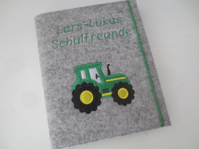 Schulfreundebuch/ Freundebuch Wollfilz mit Namen Traktor image 1