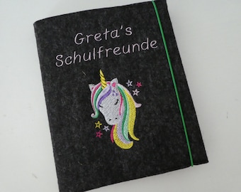 Schulfreundebuch/ Freundebuch Wollfilz mit Namen "Einhorn"