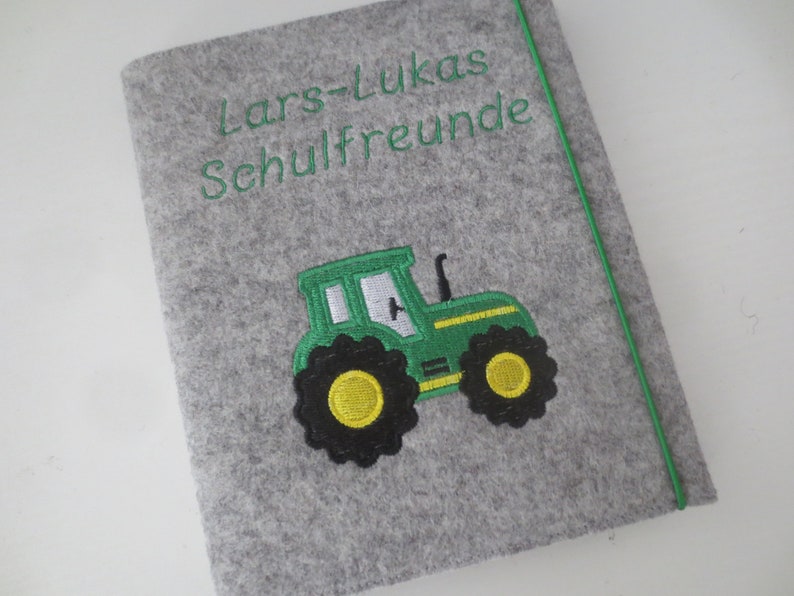 Schulfreundebuch/ Freundebuch Wollfilz mit Namen Traktor image 2