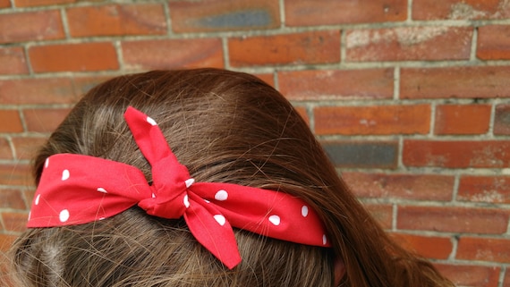Retro Rockabilly Dolly Bow Headband or Hair Bow Tie Red Polka Dot for Women Fashion Head Scarf Turban Bandana Costume Christmas