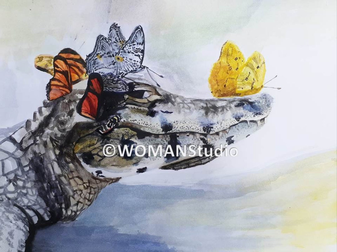 Butterflies and Crocodile Alligator Jungle Colorful Wildlife - Etsy Denmark