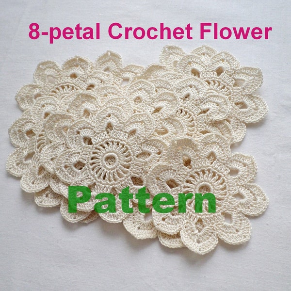 Crochet flower pattern, Irish crochet written pattern, simple floral motif, English