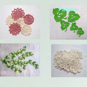 Häkelblumen Kleeblätter Zweig MUSTER 4er Set, irisches Häkelmuster, ENGLISCH Blumenapplikationen Set Tutorial
