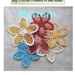 Häkelblumenmuster, Irisches Häkelmuster, großes Blumenmotiv, Blumenapplikation, englisch
