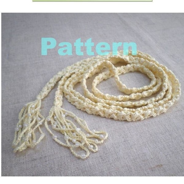 Crochet pattern for thin belt with tassel, English