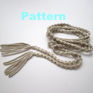 Thin linen belt with tassel, crochet pattern, English