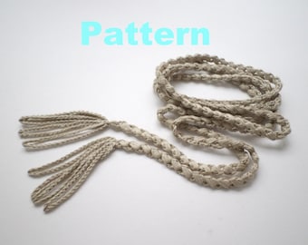 Thin linen belt with tassel Crochet pattern English