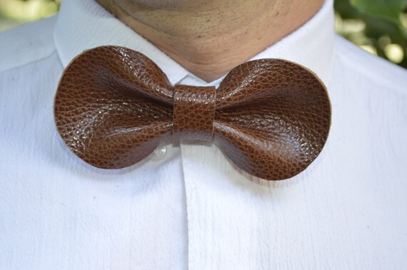 Bowtie For Mens Brown Leather Bow Tie Men Wedding Accessories Etsy