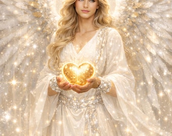 Magia de ángel guardián, imagen de ángel guardián, ángel guardián con corazón, descarga instantánea, arcángel, ángel guardián, archivo PNG digital, archivo de foto