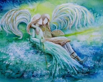 Erzengel Michael & Raphael  ein starkes Team Wandbild Engelbild SilwiArtAtelier Engelkarte xl  Geschenkidee archangel guardian angel