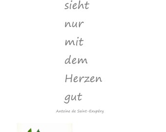 SilwiArtAtelier  Sprücheposter Textposter Wandbild Poster Wanddeko "Man sieht nur mit dem Herzen gut" aus "Der kleine Prinz"