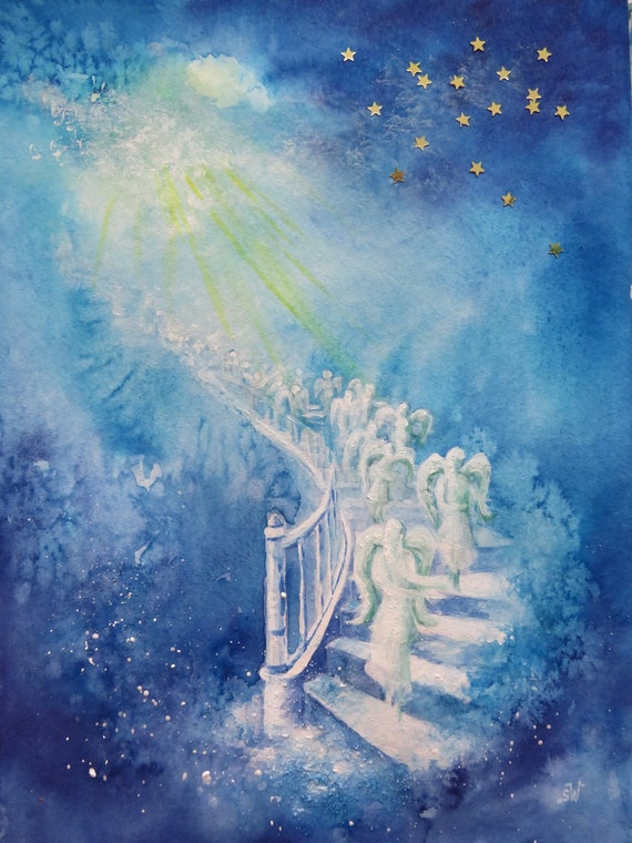SilwiArtAtelier Engelbilder  "Die Himmelsleiter / ladder to heaven"  Engelkarte xl / hochwertiger Fotoprint  angel guardian angel