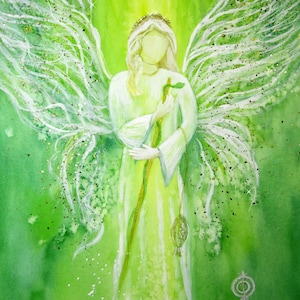 SilwiArtAtelier Erzengel Raphael (M1a) der Heiler Schutzengel Engelbild   Geschenkidee Genesungsgeschenk Genesungskarte Heilpraktiker Deko