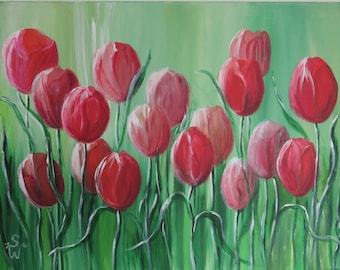 SilWi-Art-Atelier Original-Gemälde 100 % handgemalt Landhaus-Stil Wandbild Tulpenbild, Blumengemälde modern zeitlos Romantik