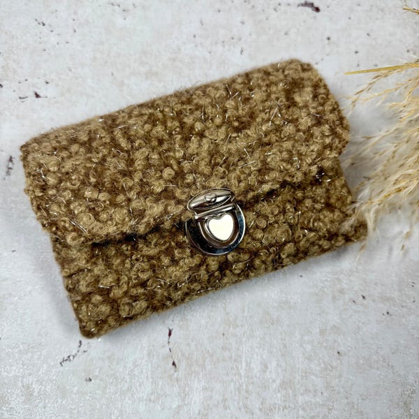 Geldbörse little Ruby / kleines Portemonnaie für Damen Bouclé mit Glitzer, hellbraun
