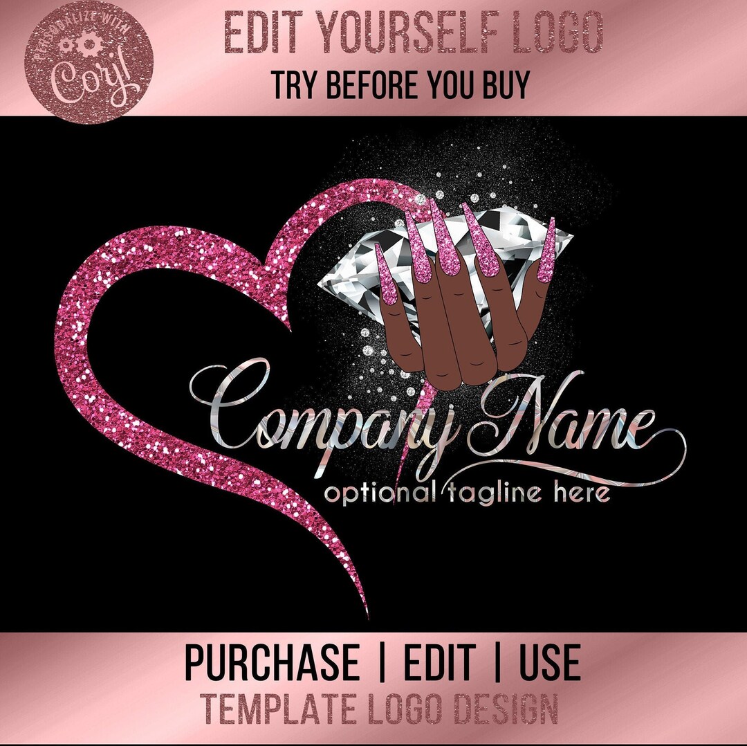 DIY, Nails Logo, Nail Logo, Long Nails Logo, Press on Nails Logo, African American Girl Logo Etsy