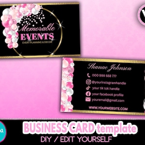 Balloon Business Card, Event Planner Business Card, Party Planner Business Card, Balloons Card, Event Decorator Business Card, Pink Balloons