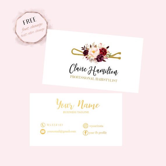 Hair Salon Business Card Hairstylist Business Card Bobbi Pin Etsy